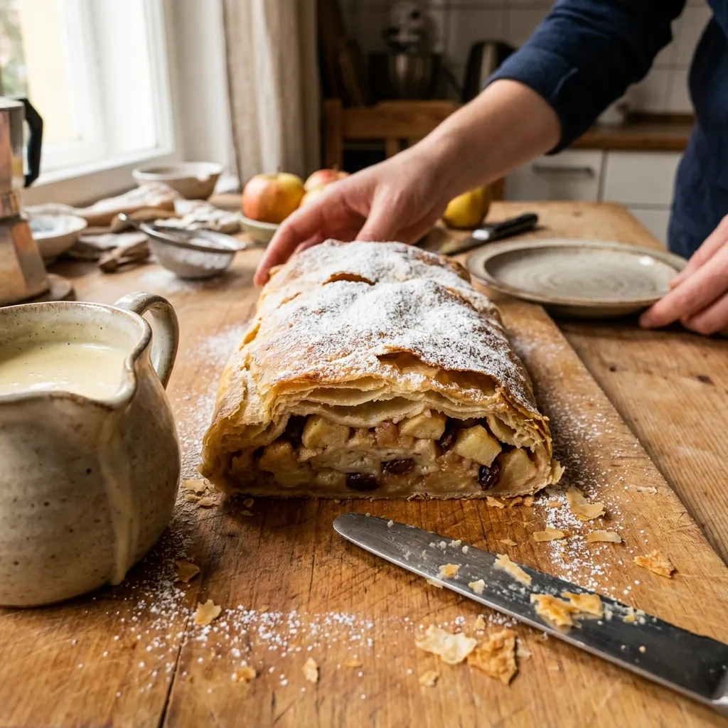 Apfelstrudel mit Vanillesoße